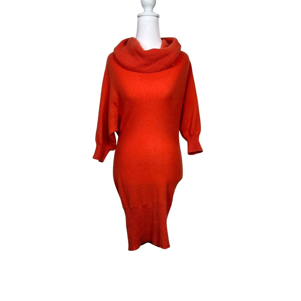 Bebe‎ Orange Cowl Cashmere Sweater Dress Tunic Dolman Sleeve Quiet Luxury Small